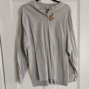 Vintage Cartoon Network Scooby-Doo Gray Long Sleeve Henley with Embroidery